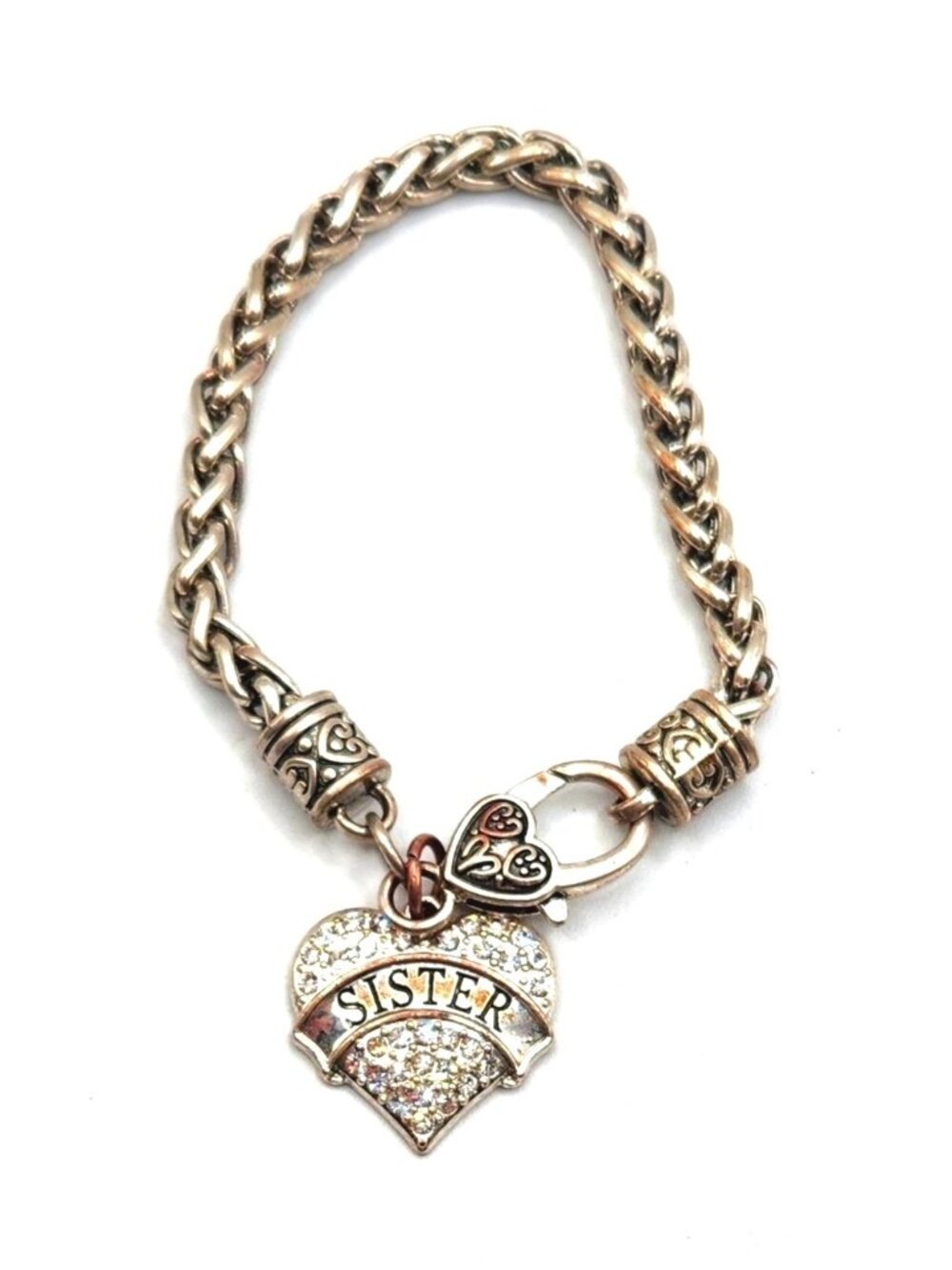 Silver Tone Heart Charm Bracelet - SISTER